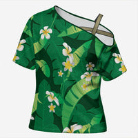 Green Banana Leaf Hawaii Cross Shoulder Shirt Lau Maia Plumeria Tropical Summer Vibes