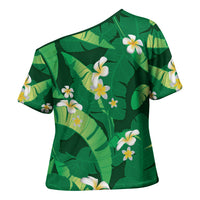 Green Banana Leaf Hawaii Cross Shoulder Shirt Lau Maia Plumeria Tropical Summer Vibes