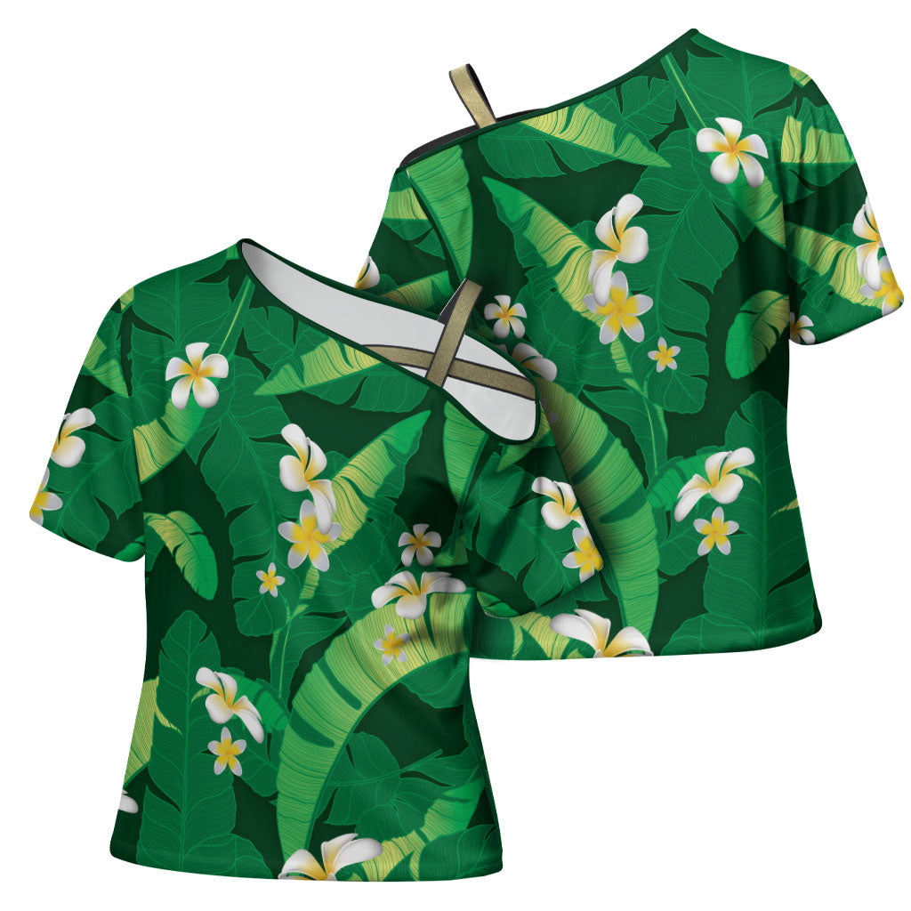 Green Banana Leaf Hawaii Cross Shoulder Shirt Lau Maia Plumeria Tropical Summer Vibes