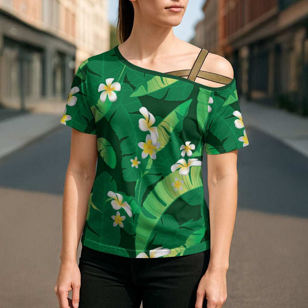 Green Banana Leaf Hawaii Cross Shoulder Shirt Lau Maia Plumeria Tropical Summer Vibes