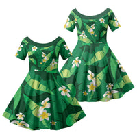 Green Banana Leaf Hawaii Family Matching Long Sleeve Bodycon Dress and Hawaiian Shirt Lau Maia Plumeria Tropical Summer Vibes
