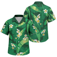 Green Banana Leaf Hawaii Family Matching Mermaid Dress and Hawaiian Shirt Lau Maia Plumeria Tropical Summer Vibes