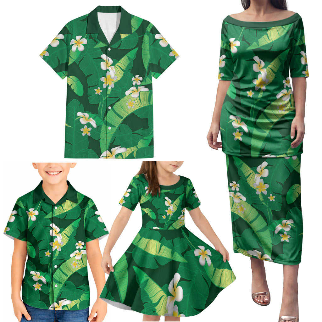 Green Banana Leaf Hawaii Family Matching Puletasi and Hawaiian Shirt Lau Maia Plumeria Tropical Summer Vibes LT14 - Polynesian Pride