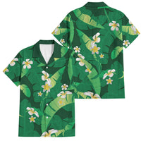 Green Banana Leaf Hawaii Family Matching Puletasi and Hawaiian Shirt Lau Maia Plumeria Tropical Summer Vibes
