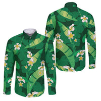 Green Banana Leaf Hawaii Family Matching Short Sleeve Bodycon Dress and Hawaiian Shirt Lau Maia Plumeria Tropical Summer Vibes