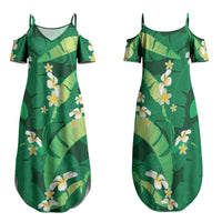 Green Banana Leaf Hawaii Family Matching Summer Maxi Dress and Hawaiian Shirt Lau Maia Plumeria Tropical Summer Vibes