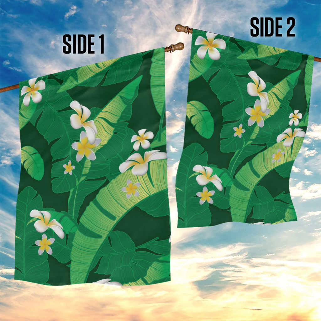 Green Banana Leaf Hawaii Garden Flag Lau Maia Plumeria Tropical Summer Vibes