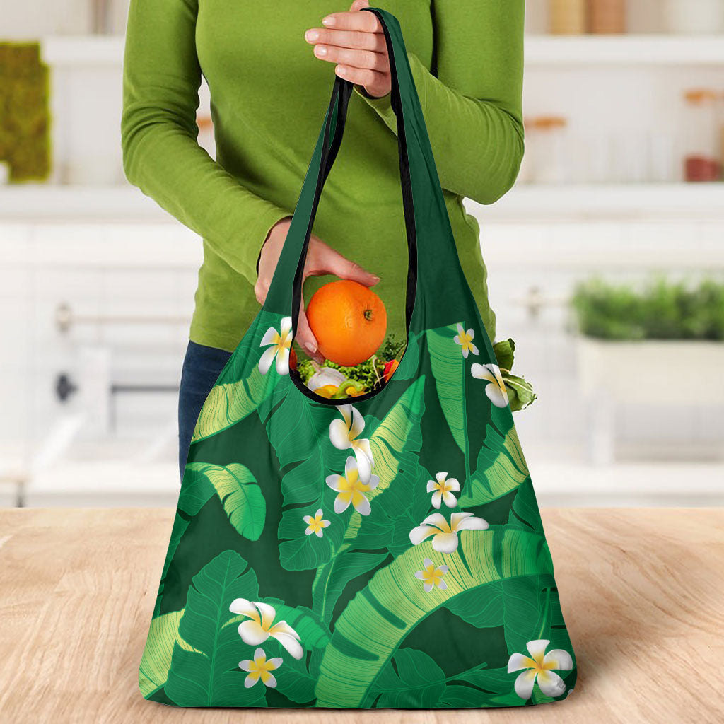 Green Banana Leaf Hawaii Grocery Bag Lau Maia Plumeria Tropical Summer Vibes