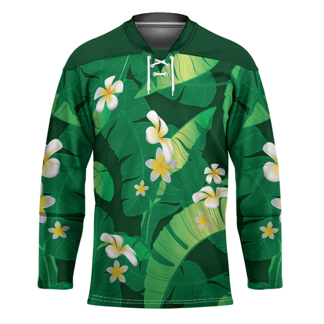 Green Banana Leaf Hawaii Hockey Jersey Lau Maia Plumeria Tropical Summer Vibes