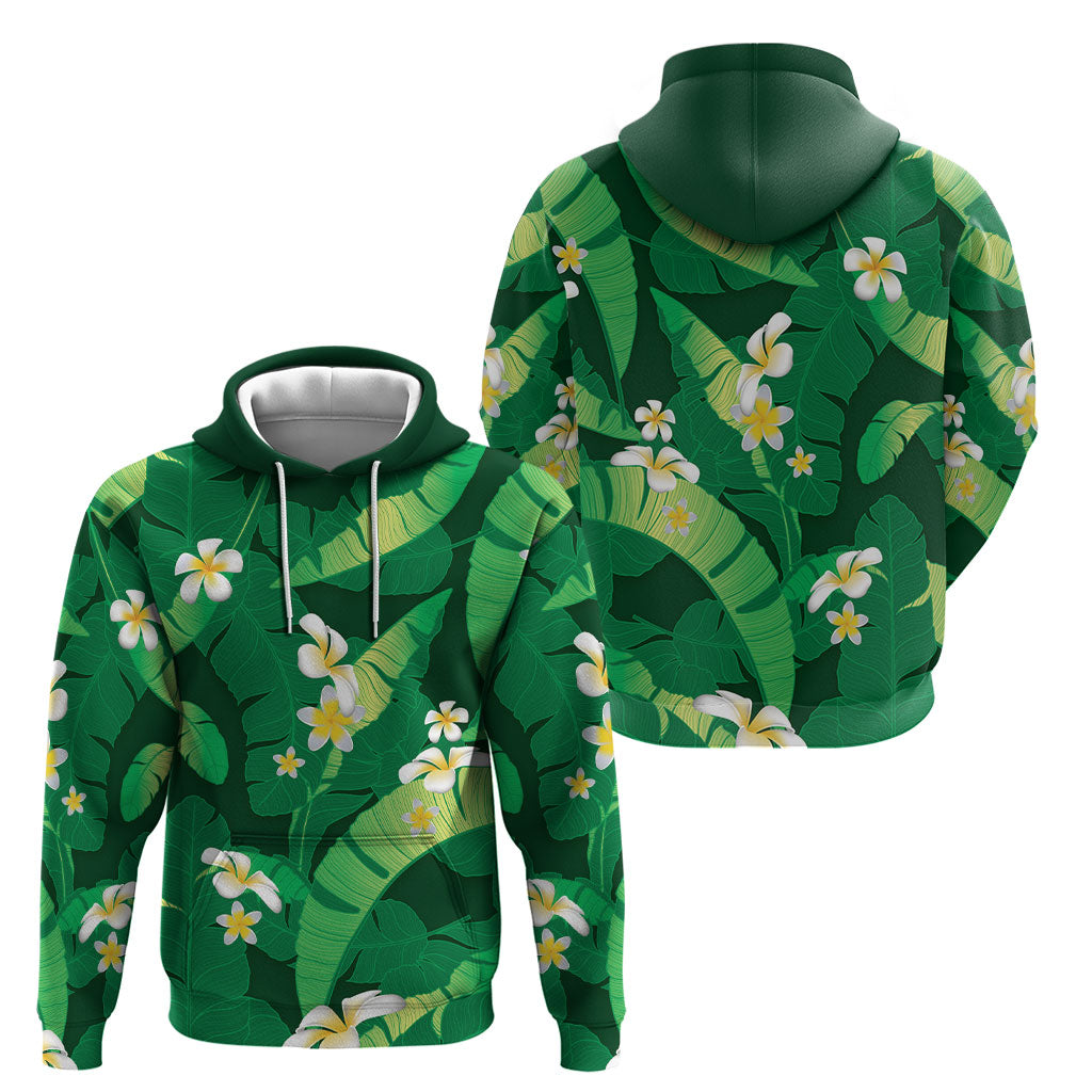 Green Banana Leaf Hawaii Hoodie Lau Maia Plumeria Tropical Summer Vibes