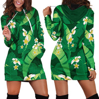 Green Banana Leaf Hawaii Hoodie Dress Lau Maia Plumeria Tropical Summer Vibes