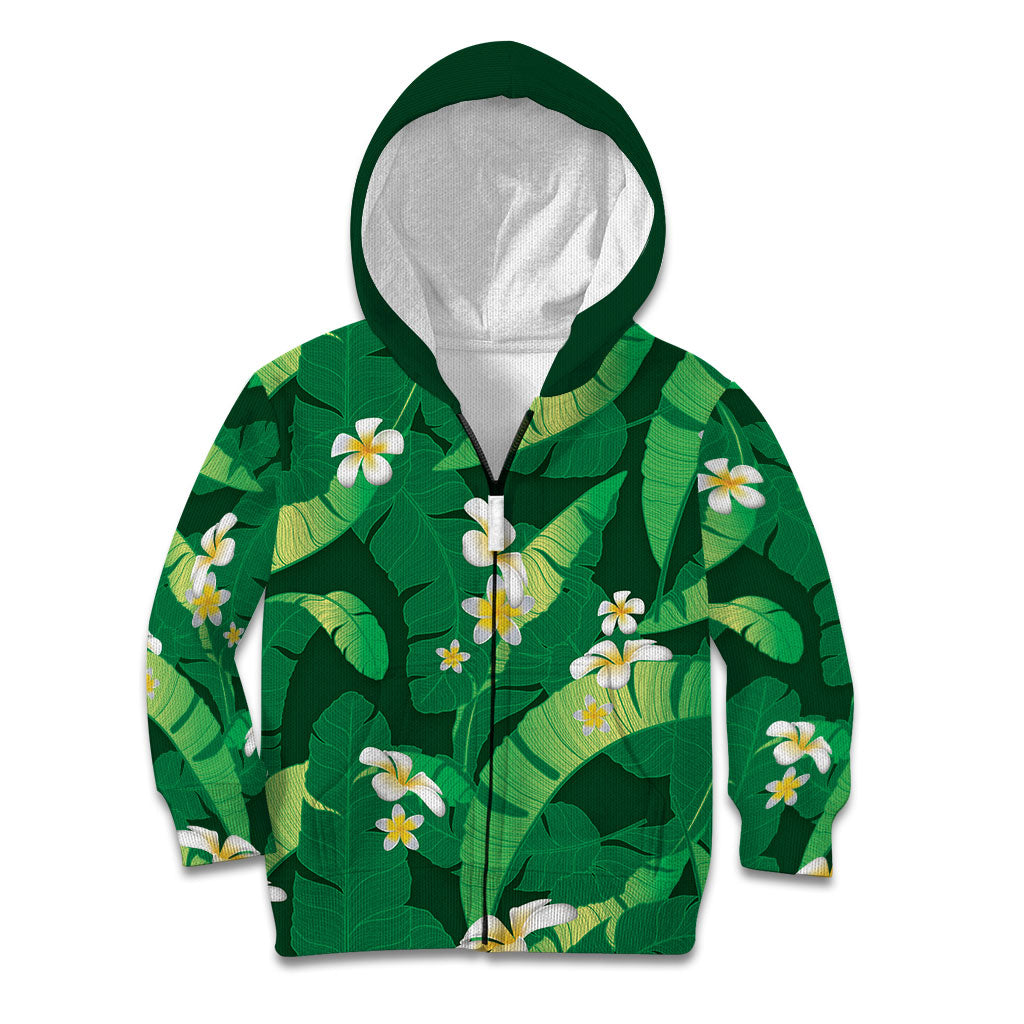 Green Banana Leaf Hawaii Kid Hoodie Lau Maia Plumeria Tropical Summer Vibes