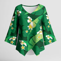 Green Banana Leaf Hawaii Kimono Sleeve Blouse Lau Maia Plumeria Tropical Summer Vibes