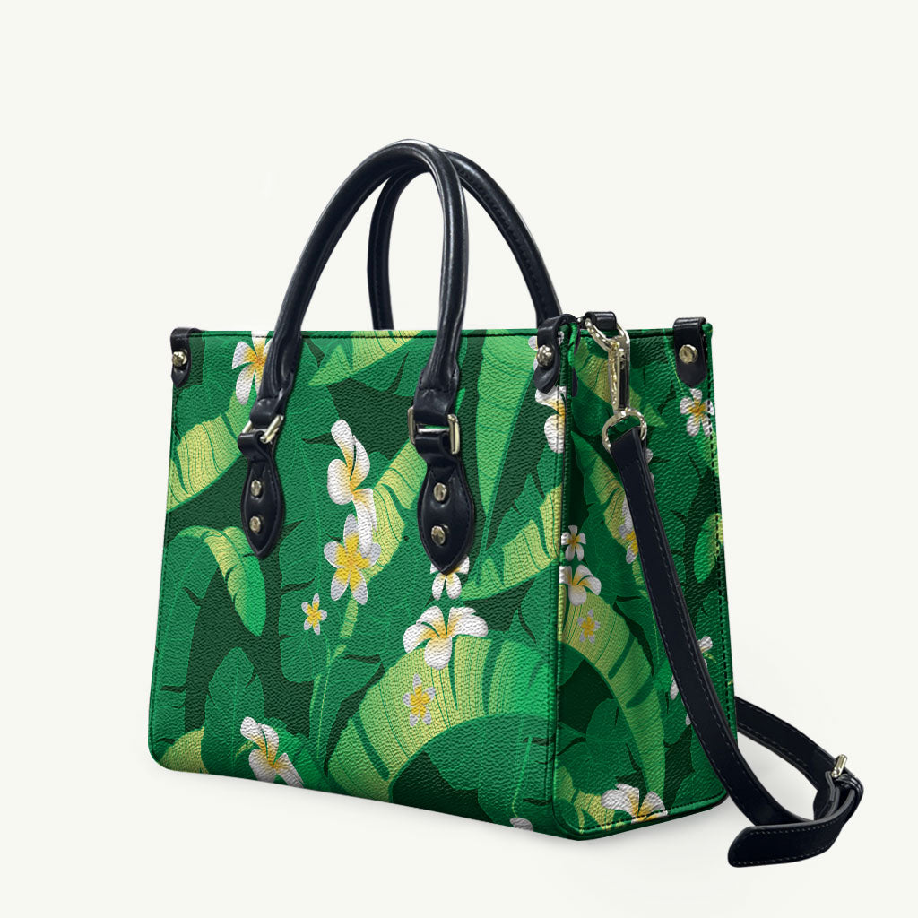 Green Banana Leaf Hawaii Leather Bag Lau Maia Plumeria Tropical Summer Vibes
