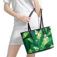 Green Banana Leaf Hawaii Leather Tote Bag Lau Maia Plumeria Tropical Summer Vibes