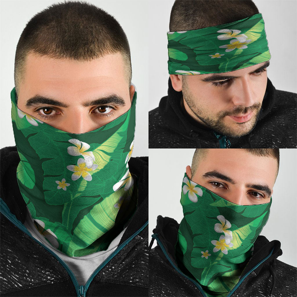 Green Banana Leaf Hawaii Neck Gaiter Lau Maia Plumeria Tropical Summer Vibes