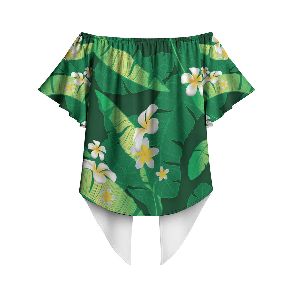 Green Banana Leaf Hawaii Off Shoulder Wrap Waist Top Lau Maia Plumeria Tropical Summer Vibes LT14 - Polynesian Pride