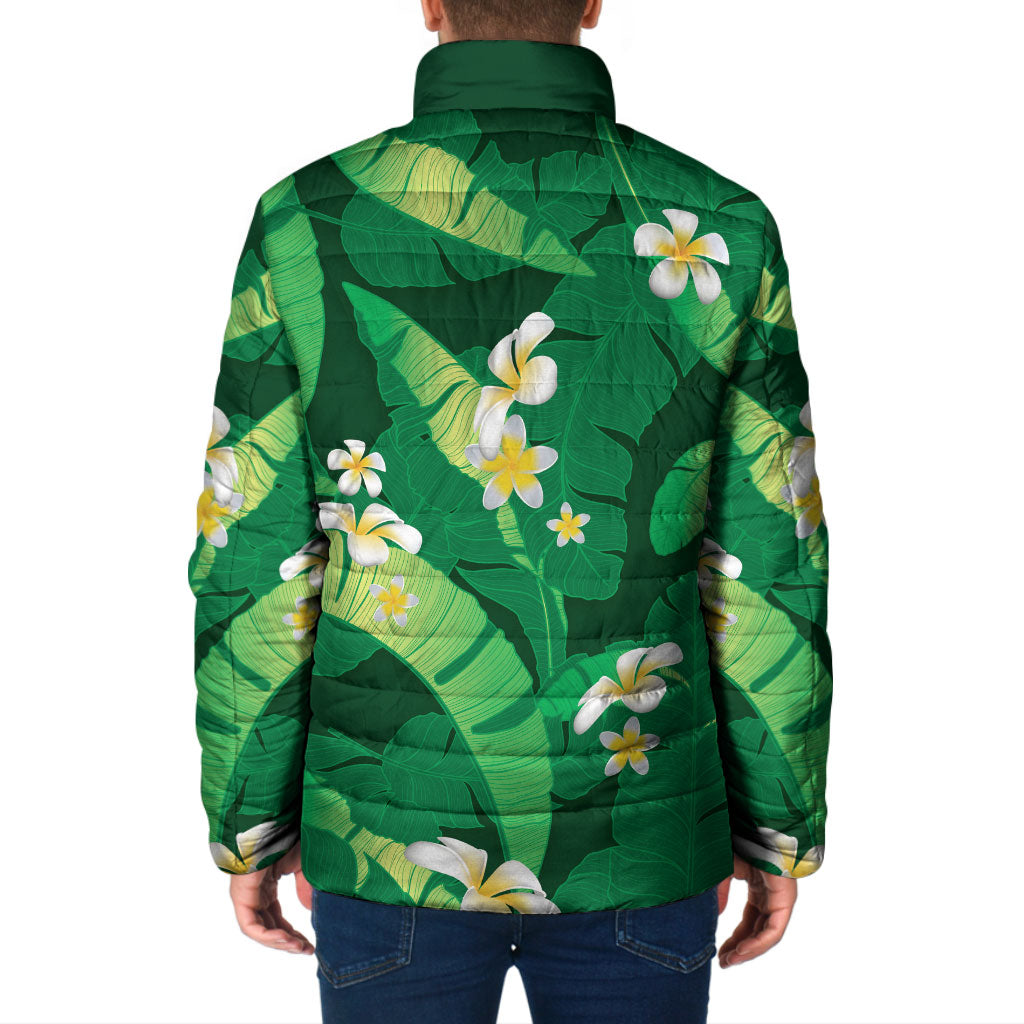 Green Banana Leaf Hawaii Padded Jacket Lau Maia Plumeria Tropical Summer Vibes