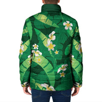 Green Banana Leaf Hawaii Padded Jacket Lau Maia Plumeria Tropical Summer Vibes