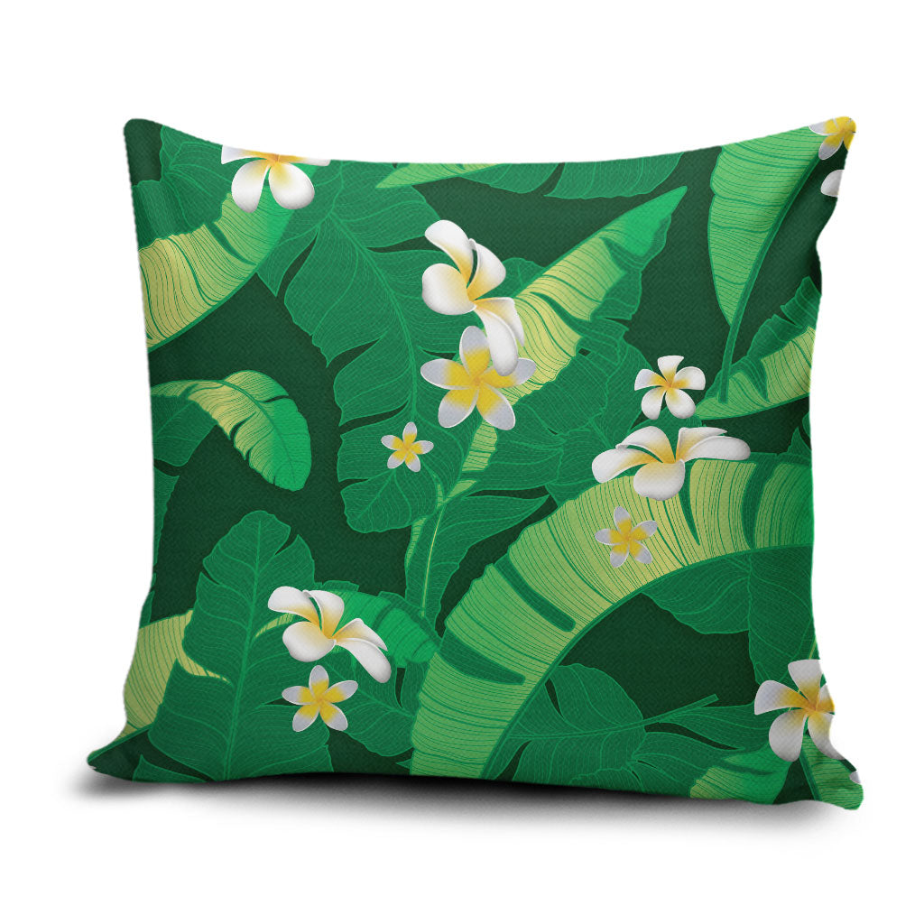 Green Banana Leaf Hawaii Pillow Cover Lau Maia Plumeria Tropical Summer Vibes