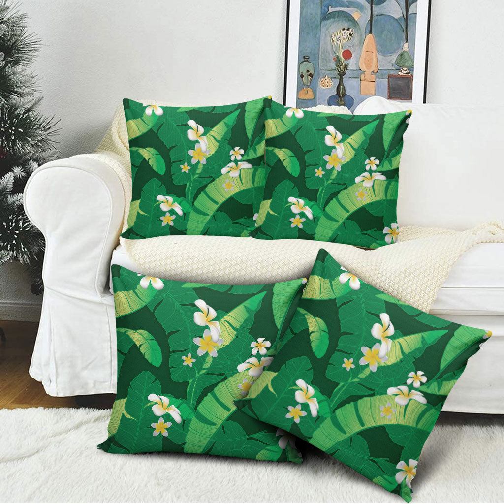 Green Banana Leaf Hawaii Pillow Cover Lau Maia Plumeria Tropical Summer Vibes