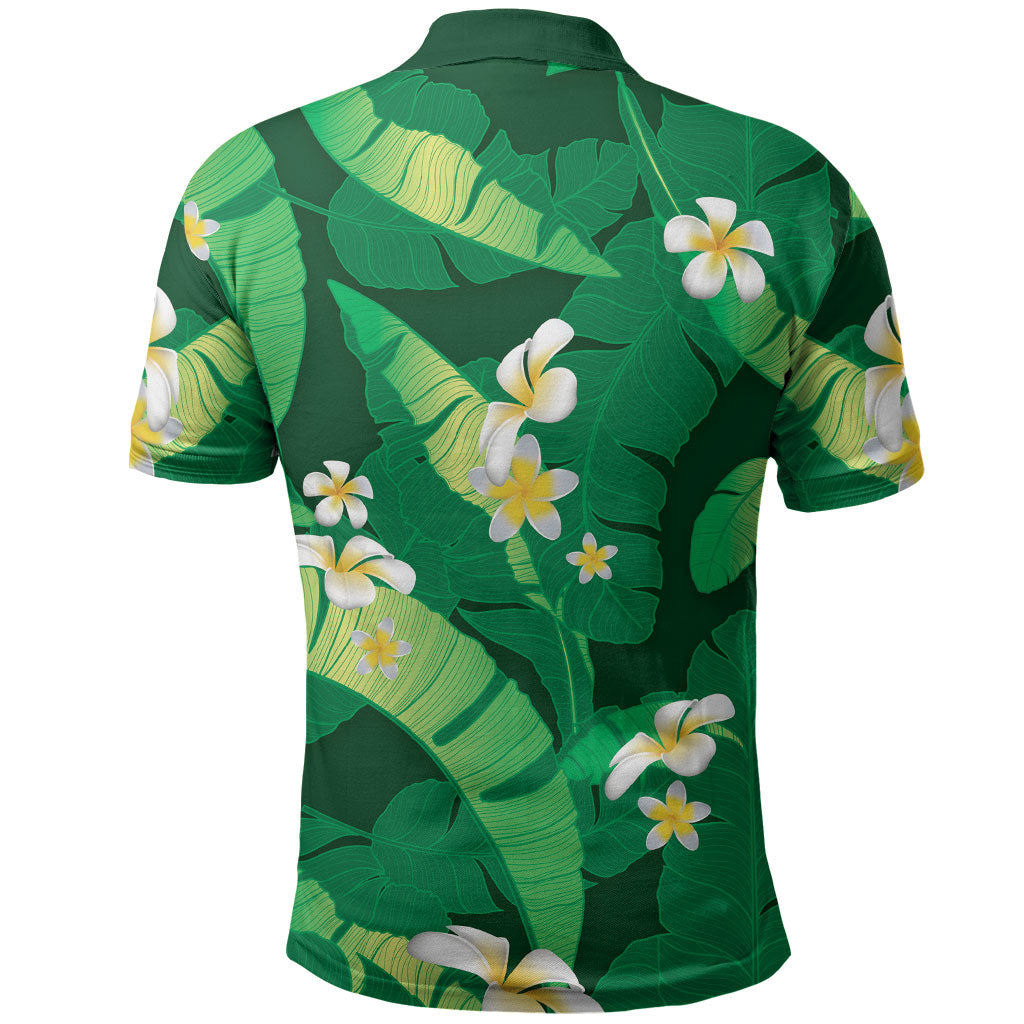 Green Banana Leaf Hawaii Polo Shirt Lau Maia Plumeria Tropical Summer Vibes