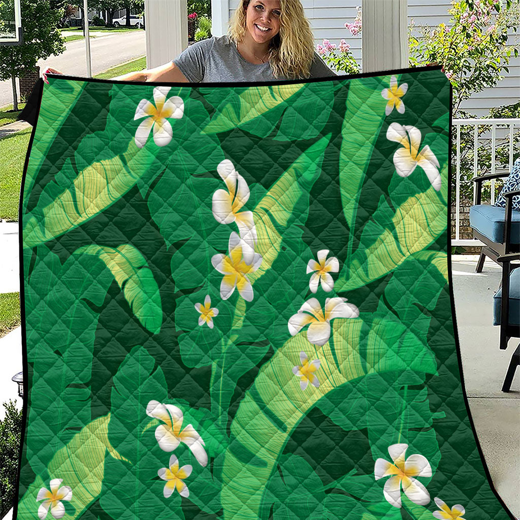 Green Banana Leaf Hawaii Quilt Lau Maia Plumeria Tropical Summer Vibes LT14 Green - Polynesian Pride