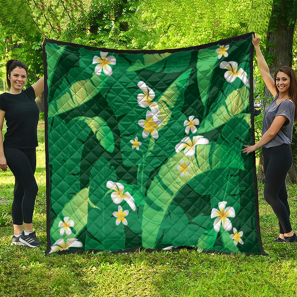 Green Banana Leaf Hawaii Quilt Lau Maia Plumeria Tropical Summer Vibes