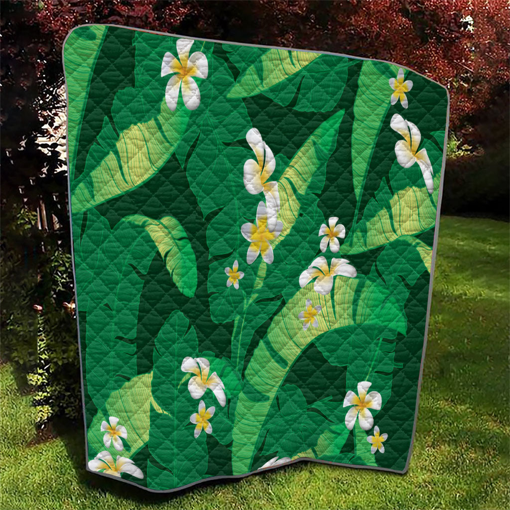 Green Banana Leaf Hawaii Quilt Lau Maia Plumeria Tropical Summer Vibes