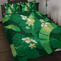 Green Banana Leaf Hawaii Quilt Bed Set Lau Maia Plumeria Tropical Summer Vibes