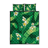 Green Banana Leaf Hawaii Quilt Bed Set Lau Maia Plumeria Tropical Summer Vibes