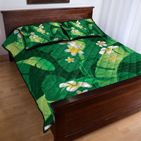 Green Banana Leaf Hawaii Quilt Bed Set Lau Maia Plumeria Tropical Summer Vibes