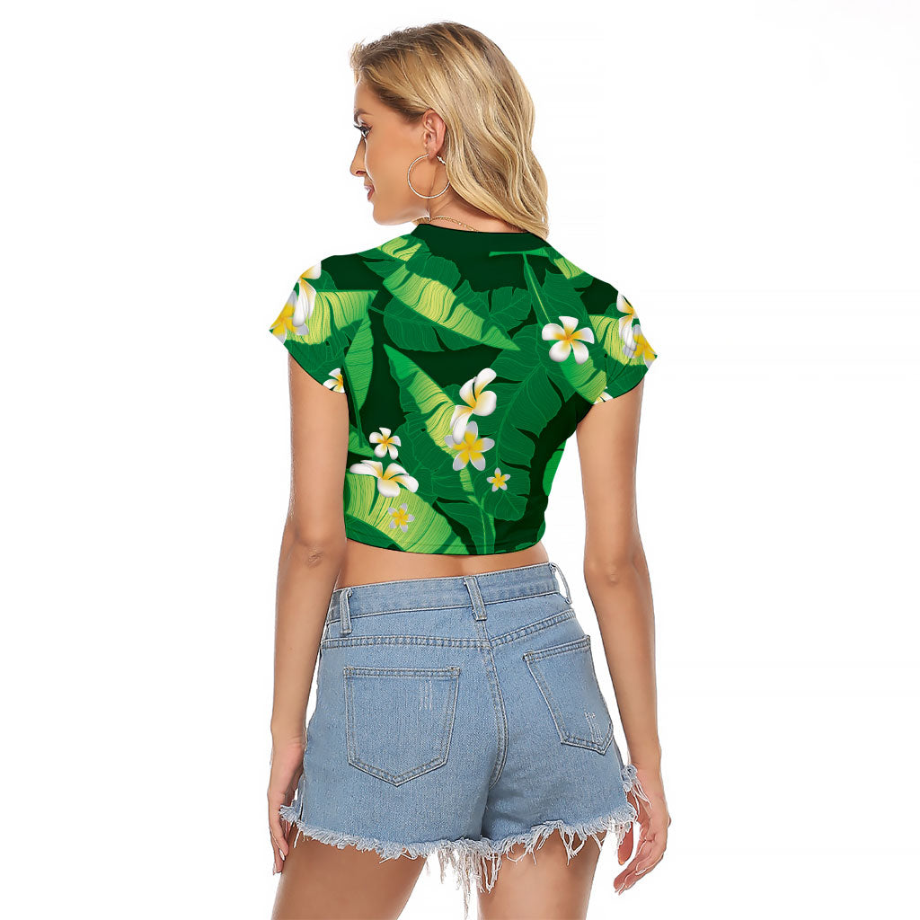 Green Banana Leaf Hawaii Raglan Cropped T Shirt Lau Maia Plumeria Tropical Summer Vibes