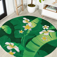 Green Banana Leaf Hawaii Round Carpet Lau Maia Plumeria Tropical Summer Vibes