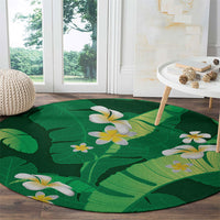 Green Banana Leaf Hawaii Round Carpet Lau Maia Plumeria Tropical Summer Vibes