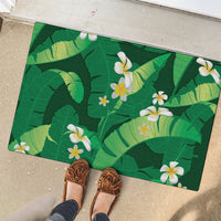 Green Banana Leaf Hawaii Rubber Doormat Lau Maia Plumeria Tropical Summer Vibes