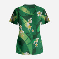 Green Banana Leaf Hawaii Scrub Top Lau Maia Plumeria Tropical Summer Vibes