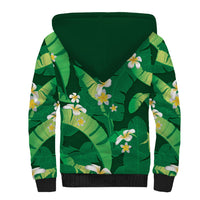 Green Banana Leaf Hawaii Sherpa Hoodie Lau Maia Plumeria Tropical Summer Vibes