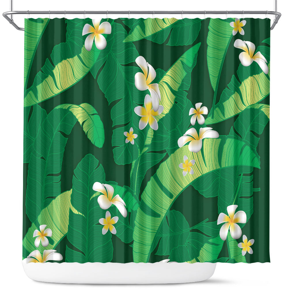 Green Banana Leaf Hawaii Shower Curtain Lau Maia Plumeria Tropical Summer Vibes