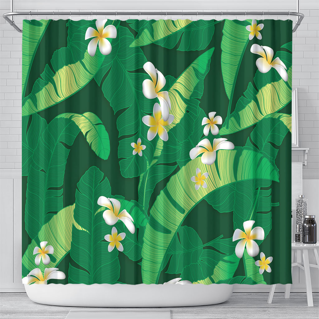 Green Banana Leaf Hawaii Shower Curtain Lau Maia Plumeria Tropical Summer Vibes