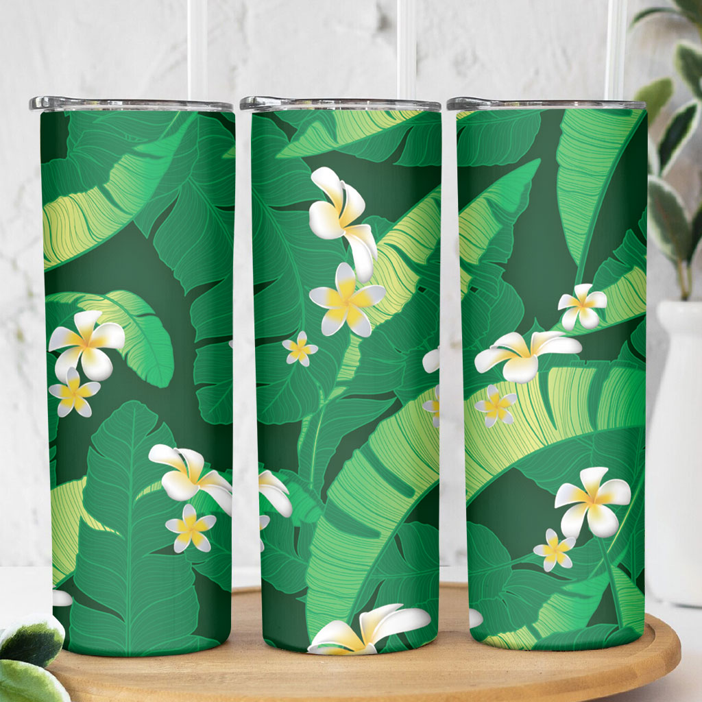 Green Banana Leaf Hawaii Skinny Tumbler Lau Maia Plumeria Tropical Summer Vibes