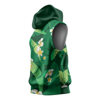 Green Banana Leaf Hawaii Sleeveless Hoodie Lau Maia Plumeria Tropical Summer Vibes