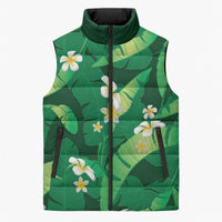Green Banana Leaf Hawaii Sleeveless Puffer Jacket Lau Maia Plumeria Tropical Summer Vibes
