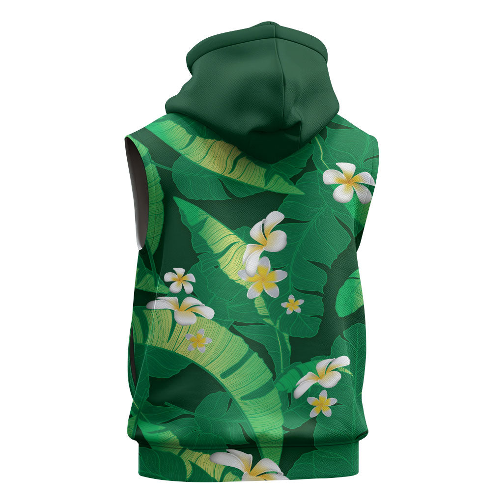 Green Banana Leaf Hawaii Sleeveless Zip Hoodie Lau Maia Plumeria Tropical Summer Vibes