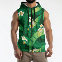 Green Banana Leaf Hawaii Sleeveless Zip Hoodie Lau Maia Plumeria Tropical Summer Vibes