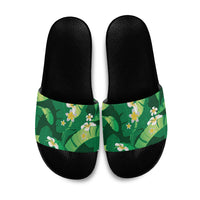 Green Banana Leaf Hawaii Slide Sandals Lau Maia Plumeria Tropical Summer Vibes