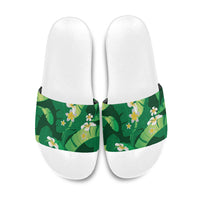 Green Banana Leaf Hawaii Slide Sandals Lau Maia Plumeria Tropical Summer Vibes