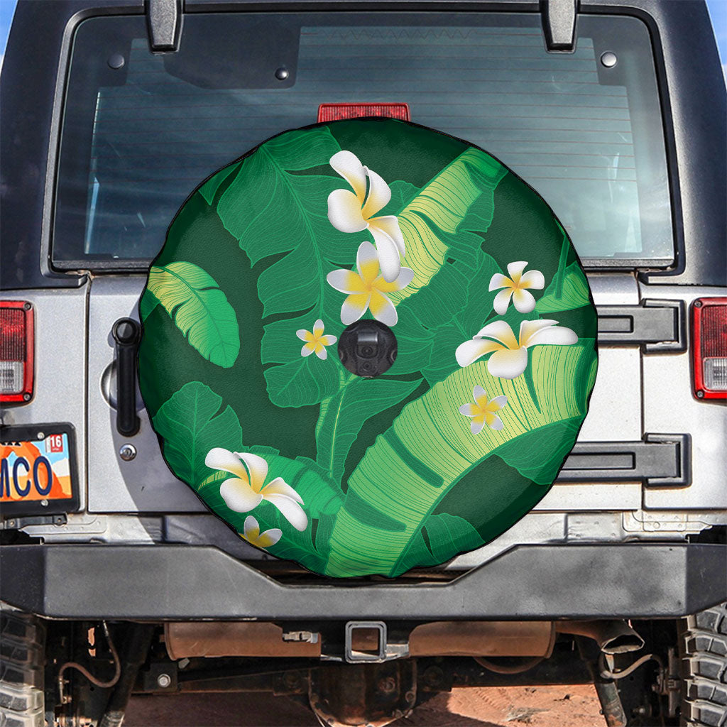 Green Banana Leaf Hawaii Spare Tire Cover Lau Maia Plumeria Tropical Summer Vibes