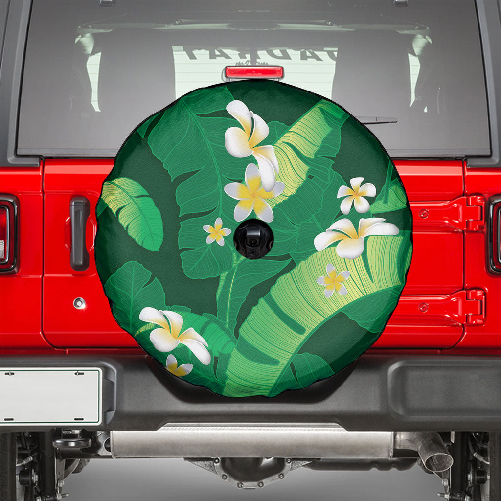 Green Banana Leaf Hawaii Spare Tire Cover Lau Maia Plumeria Tropical Summer Vibes