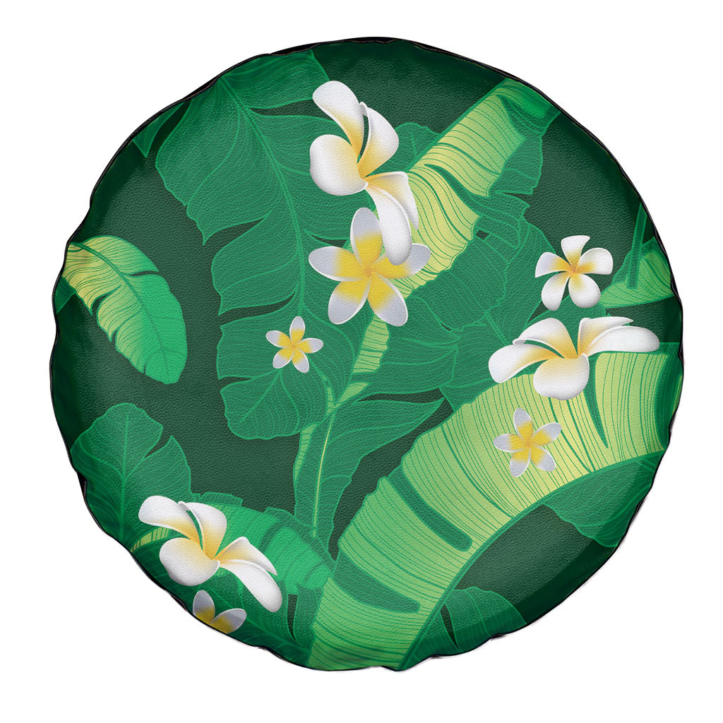 Green Banana Leaf Hawaii Spare Tire Cover Lau Maia Plumeria Tropical Summer Vibes